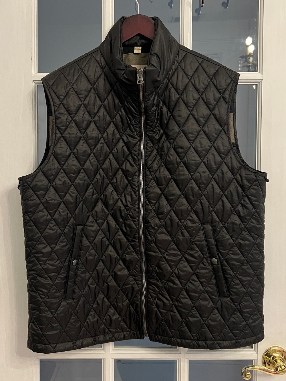 BURBERRY BRIT Women’s Black Diamond Quilted Plaid Lined Zip Vest XL